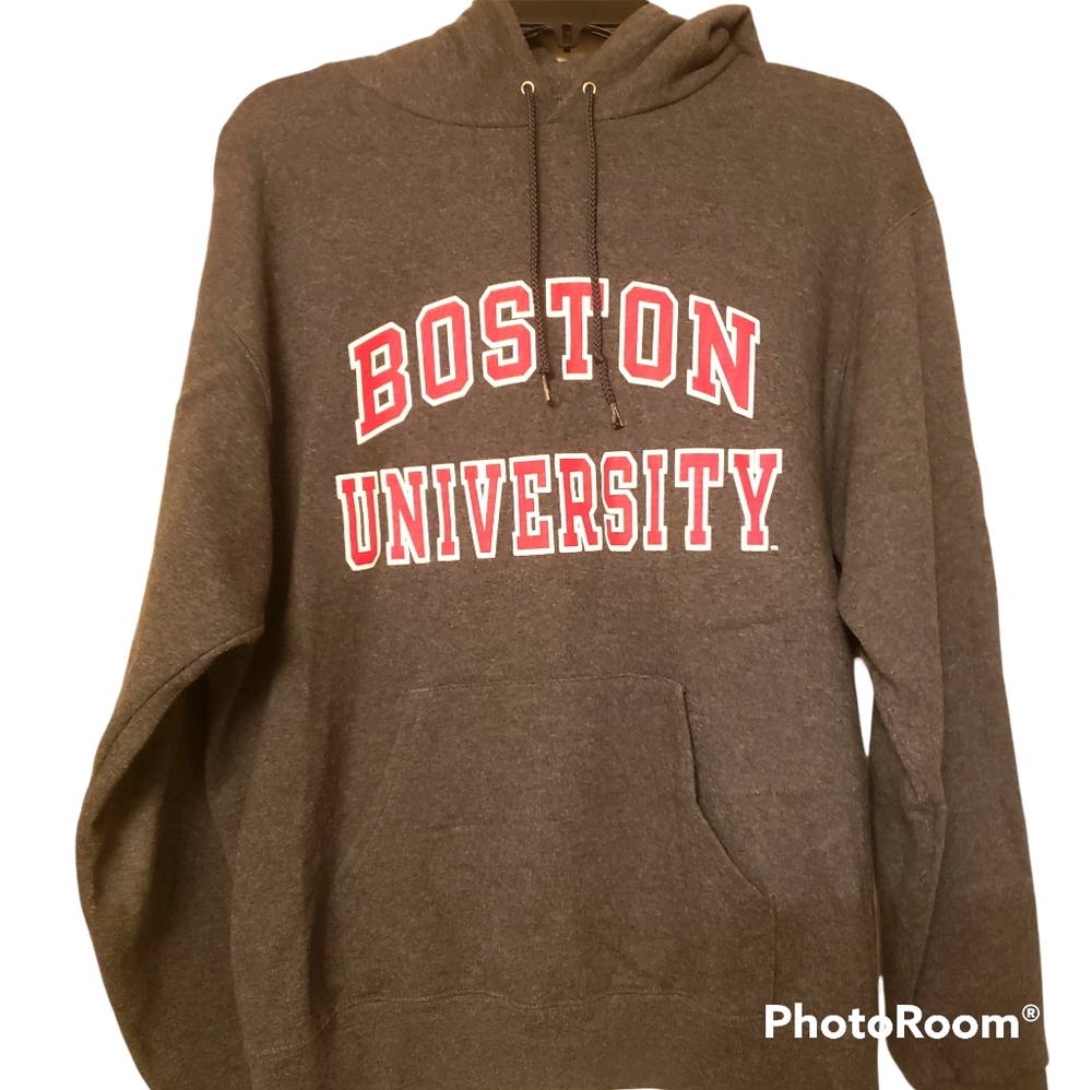 Champion Eco Fleece Boston University Hoodie Sweatshirt Dark Grey Medium